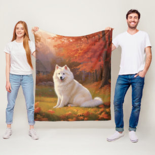 Amerikanische Eskimo im Herbst Leaves Fall Inspiri Fleecedecke
