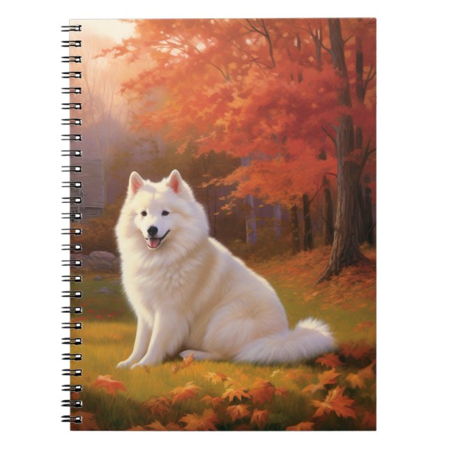 Amerikanische Eskimo im Herbst Leaves Fall Inspiri Notizblock (Vorderseite)