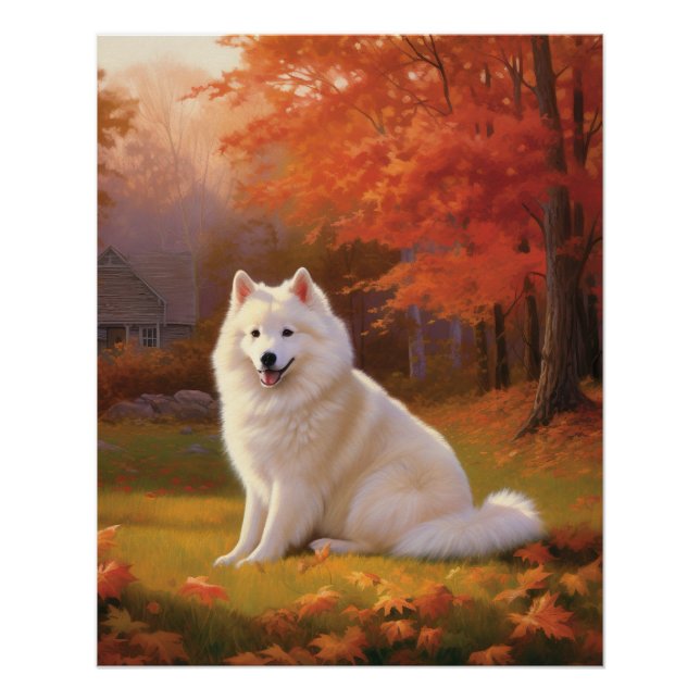 Amerikanische Eskimo im Herbst Leaves Fall Inspiri Poster (Vorderseite)