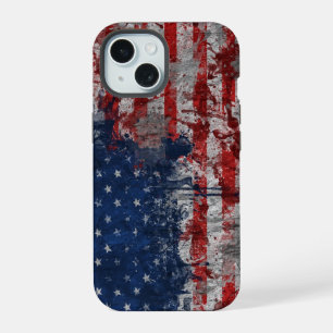 Amerikanische Fahne auf der Grunge-Wand gemalt iPhone 15 Hülle