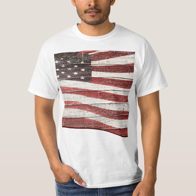Amerikanische Fahne auf Holztextur gestrichen T-Shirt (Vorderseite)