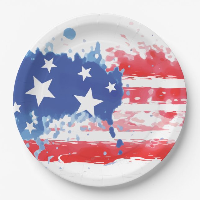Amerikanische Fahne "Red White and Blue Paint Spri Pappteller (Vorderseite)