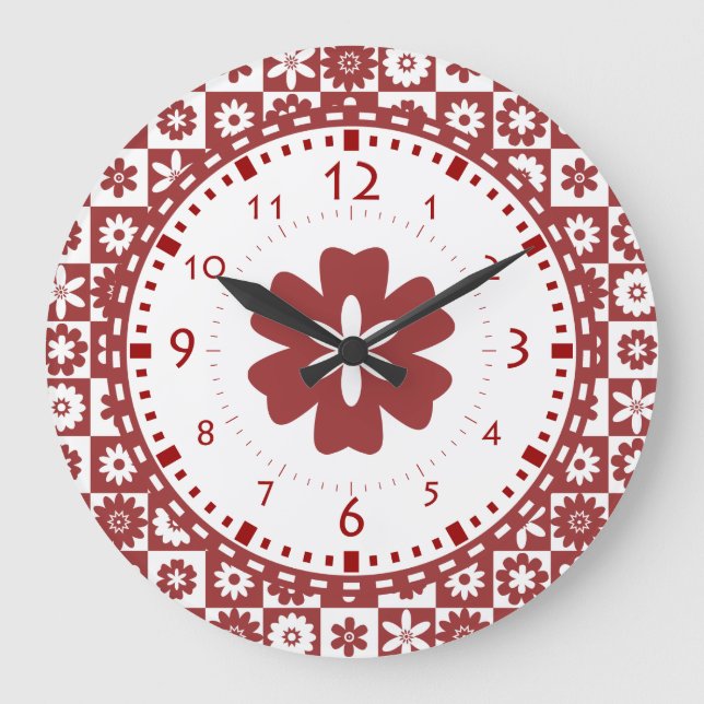 Amerikanische Farm Country Küche Rot und Weiße Blu Große Wanduhr (Vorderseite)