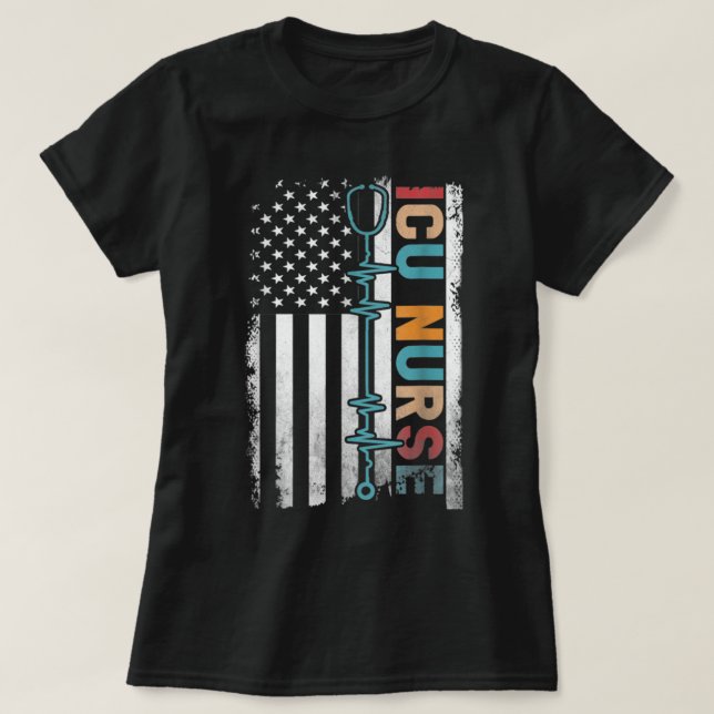 Amerikanische Flag Intensivstation ICU Nurses Nurs T-Shirt (Design vorne)