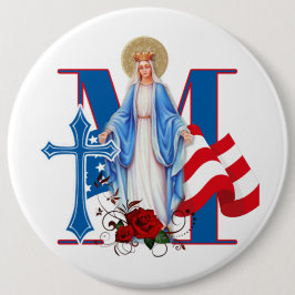 AMERIKANISCHE FLAG-JUNGFRAU MARY RELIGIÖSE ROSE BUTTON