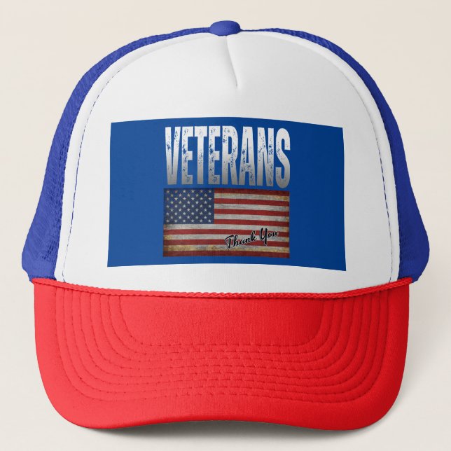 AMERIKANISCHE FLAG VETERANS DANKE IHNEN 4. JULI TRUCKERKAPPE (Vorderseite)