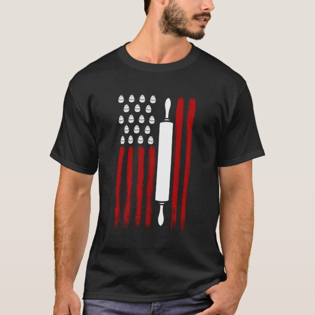 Amerikanische Flagge 4. Juli Cupcake Backbäckerei  T-Shirt (Vorderseite)