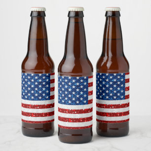 Amerikanische Flagge 4. Juli Glitzer Bierflaschenetikett
