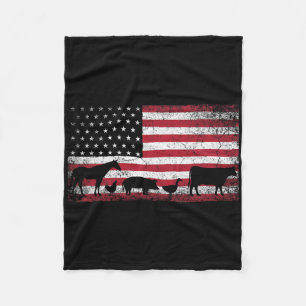 Amerikanische Flagge 4. Juli Huhn Pferd Kuh Schwei Fleecedecke