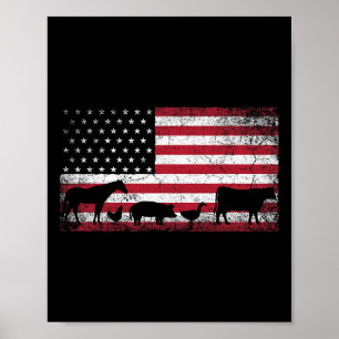 Amerikanische Flagge 4. Juli Hühnerroh-Schweinefil Poster