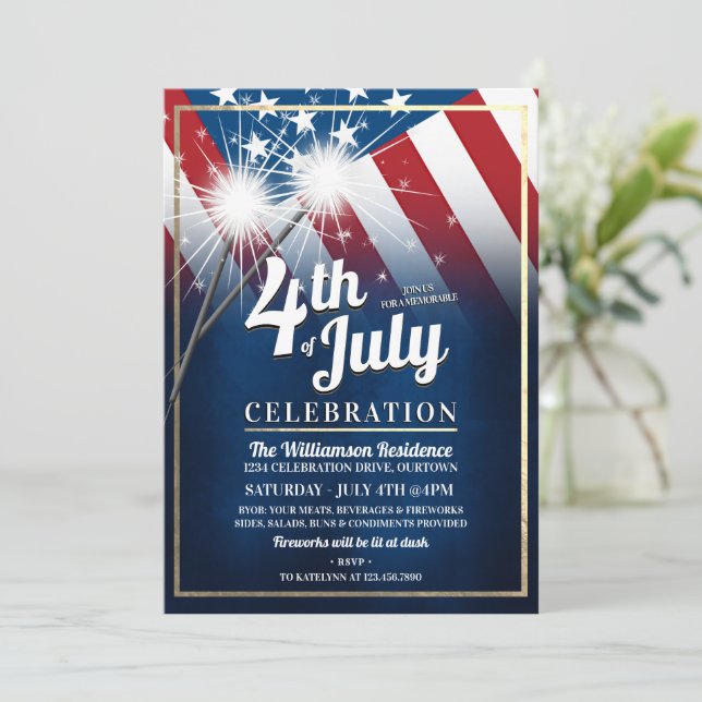 Amerikanische Flagge 4. Juli Party Einladungen (Stehend Vorderseite)