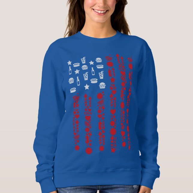 Amerikanische Flagge 4. Juli Picknick Feuerwerk we Sweatshirt (Vorderseite)