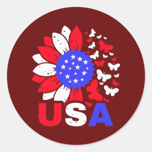 Amerikanische Flagge 4. Juli Stolz USA Blumenmädch Runder Aufkleber