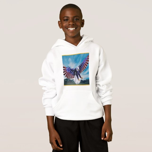 Amerikanische Flagge Adler fliegt im Himmel Goldfo Hoodie (Vorne ganz)