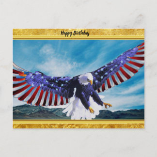 Amerikanische Flagge Adler fliegt im Himmel Goldfo Postkarte
