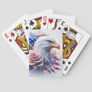 Amerikanische Flagge, Adler und Rosa Rose Spielkarten