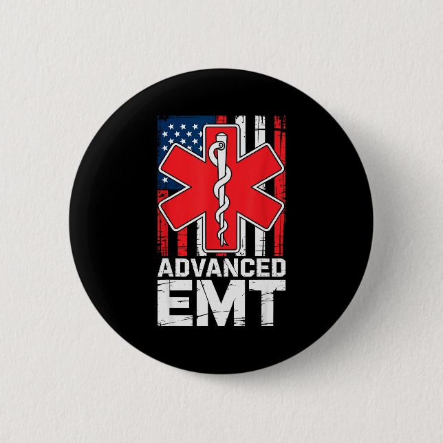 Amerikanische Flagge Advanced Emt Aemt Rettungssan Button (Vorderseite)