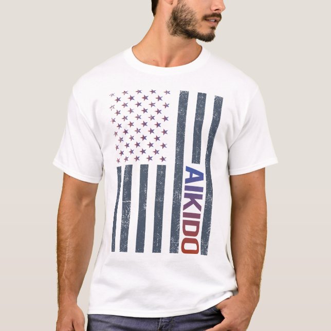 Amerikanische Flagge Aikido T-Shirt (Vorderseite)