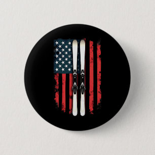 Amerikanische Flagge Alpiner Skifahrer _2 Button