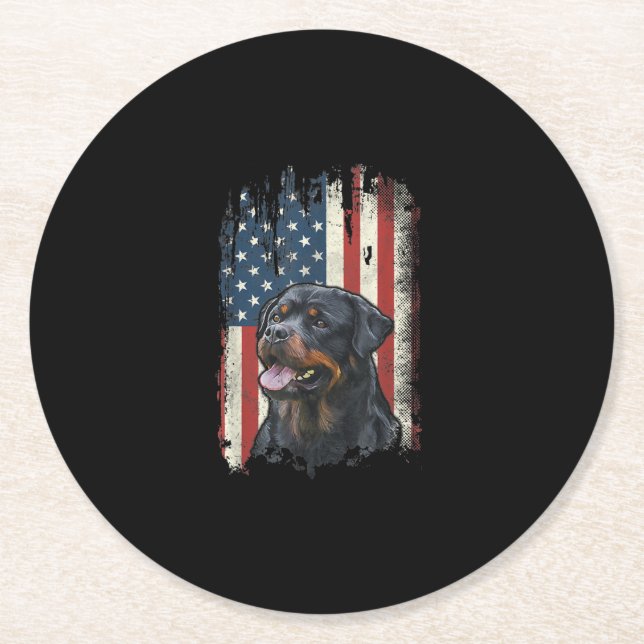 Amerikanische Flagge als patriotischer Hundeliebha Runder Pappuntersetzer (Vorderseite)