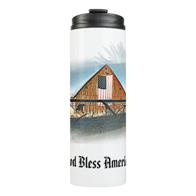 *~* Amerikanische Flagge Alter Stall GOD BLESS AME Thermosbecher (Vorderseite)