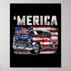Amerikanische Flagge Altes Auto 4. Juli Kinderjung Poster
