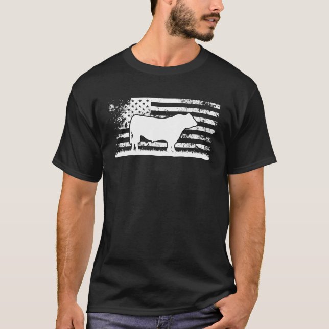 Amerikanische Flagge - Amerikanische Kuh Black Ang T-Shirt (Vorderseite)