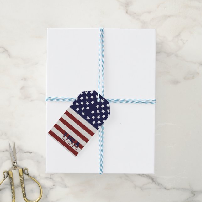 Amerikanische Flagge - amerikanisches Muster Geschenkanhänger (Mit Garn)