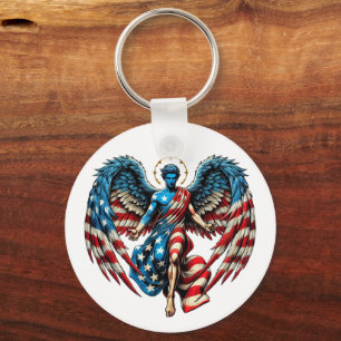 Amerikanische Flagge Angel Man Patriotic Art Schlüsselanhänger
