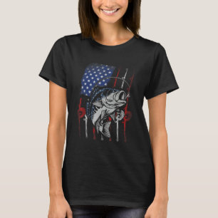 Amerikanische Flagge Angelrute Barsch Fisch Angeln T-Shirt