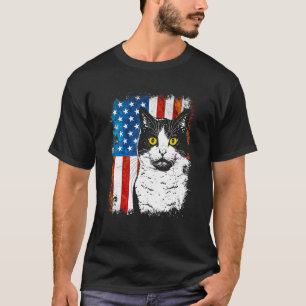 Amerikanische Flagge Anzug Katze 4. Juli Feline T-Shirt