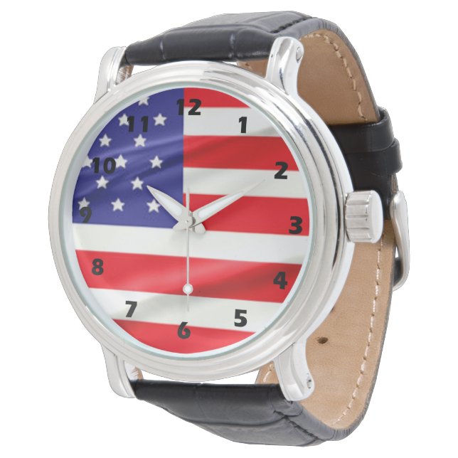 Amerikanische Flagge Armbanduhr (Schrägansicht)