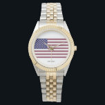 Amerikanische Flagge Armbanduhr<br><div class="desc">Die US Flag Edelstein Art. Diese Fahne der USA wird aus Fotos Edelsteinen hergestellt,  die ich in den letzten Jahren gemacht habe. Der blaue Hintergrund ist rechteckig,  blaue Saphire. Die Sterne sind dreieckige Diamanten. Die roten Streifen sind rechteckige Rubine</div>