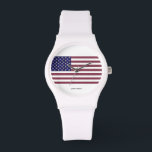 Amerikanische Flagge Armbanduhr<br><div class="desc">Die US Flag Edelstein Art. Diese Fahne der USA wird aus Fotos Edelsteinen hergestellt,  die ich in den letzten Jahren gemacht habe. Der blaue Hintergrund ist rechteckig,  blaue Saphire. Die Sterne sind dreieckige Diamanten. Die roten Streifen sind rechteckige Rubine</div>