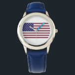 Amerikanische Flagge Armbanduhr<br><div class="desc">Die US Flag Edelstein Art. Diese Fahne der USA wird aus Fotos Edelsteinen hergestellt,  die ich in den letzten Jahren gemacht habe. Der blaue Hintergrund ist rechteckig,  blaue Saphire. Die Sterne sind dreieckige Diamanten. Die roten Streifen sind rechteckige Rubine</div>