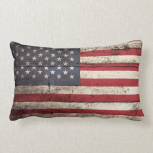 Amerikanische Flagge auf altem hölzernem Korn Lendenkissen