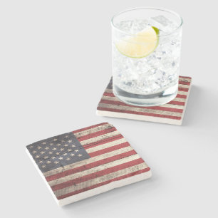 Amerikanische Flagge auf altem hölzernem Korn Steinuntersetzer