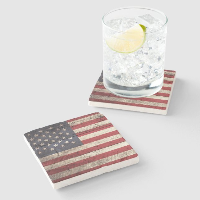 Amerikanische Flagge auf altem hölzernem Korn Steinuntersetzer (Seitenansicht)