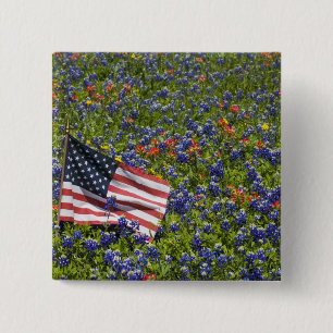 Amerikanische Flagge auf dem Gebiet blauer Mützen Button