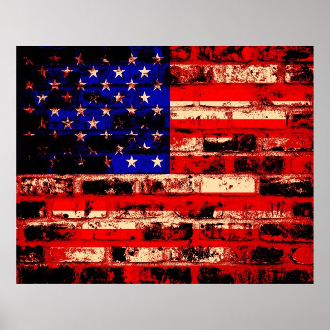 Amerikanische Flagge auf der alten Ziegelmauer Poster (Vorne)