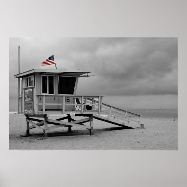 Amerikanische Flagge auf der Rettungshütte Poster (Vorne)