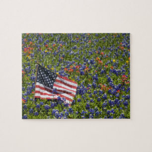 Amerikanische Flagge auf einem Feld aus blauen Bon