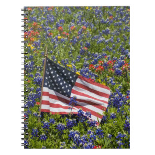 Amerikanische Flagge auf einem Feld aus blauen Bon Notizblock