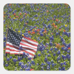 Amerikanische Flagge auf einem Feld aus blauen Bon Quadratischer Aufkleber