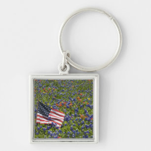 Amerikanische Flagge auf einem Feld aus blauen Bon Schlüsselanhänger