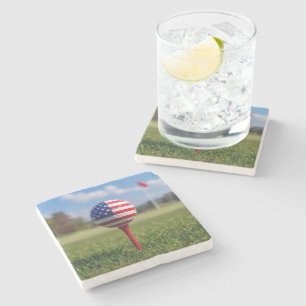 Amerikanische Flagge auf einem Golfball Steinuntersetzer