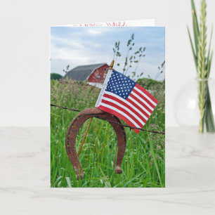 Amerikanische Flagge auf rostigem Hufeisen Karte