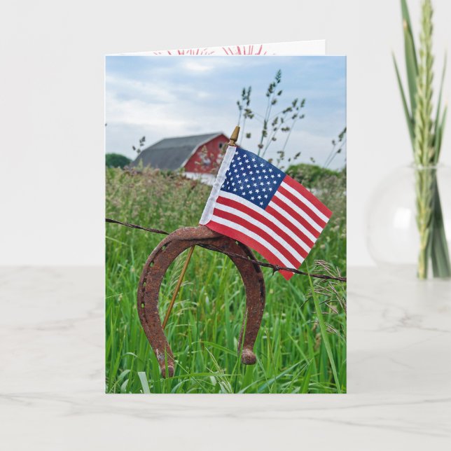 Amerikanische Flagge auf rostigem Hufeisen Karte (Vorderseite)