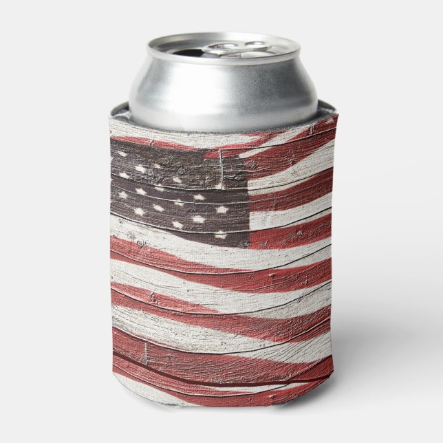 Amerikanische Flagge auf rustikalem Holzaussehen Dosenkühler (Kanne Vorderseite)