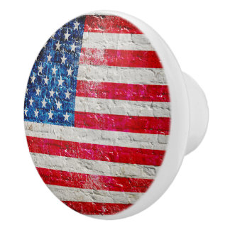 Amerikanische Flagge auf Ziegelstein-Türknauf Keramikknauf